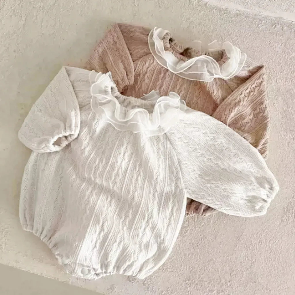 長袖ロンパース ラッフルフリル襟ジャカード長袖ロンパース【mh0011119】