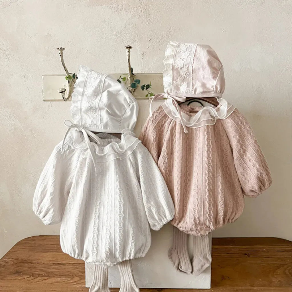 長袖ロンパース ラッフルフリル襟ジャカード長袖ロンパース【mh0011119】