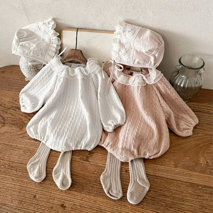 長袖ロンパース ラッフルフリル襟ジャカード長袖ロンパース【mh0011119】