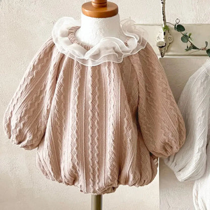 長袖ロンパース ラッフルフリル襟ジャカード長袖ロンパース【mh0011119】