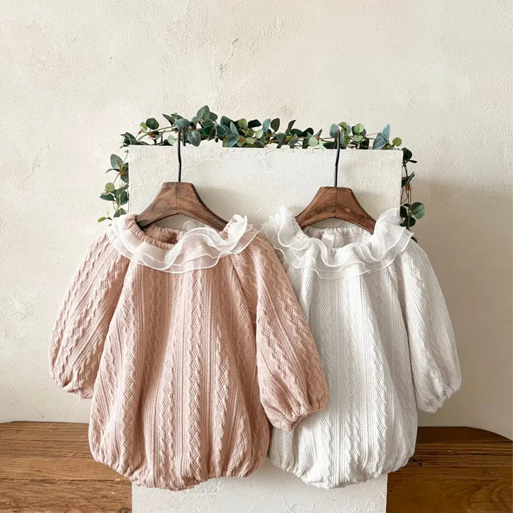 長袖ロンパース ラッフルフリル襟ジャカード長袖ロンパース【mh0011119】