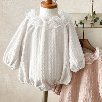 長袖ロンパース ラッフルフリル襟ジャカード長袖ロンパース【mh0011119】