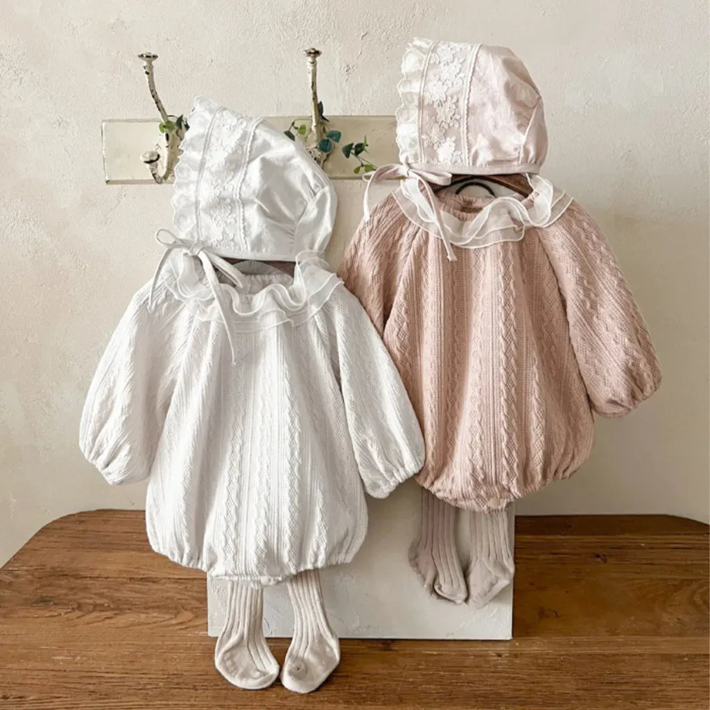 長袖ロンパース ラッフルフリル襟ジャカード長袖ロンパース【mh0011119】