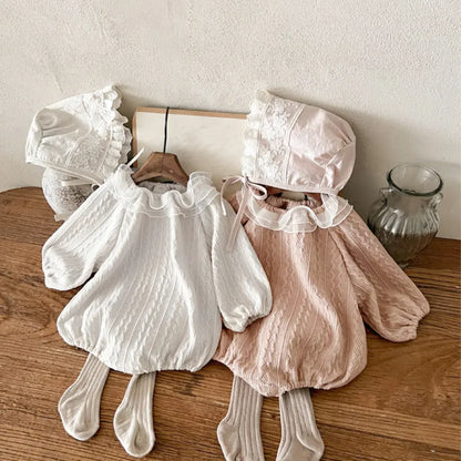 長袖ロンパース ラッフルフリル襟ジャカード長袖ロンパース【mh0011119】