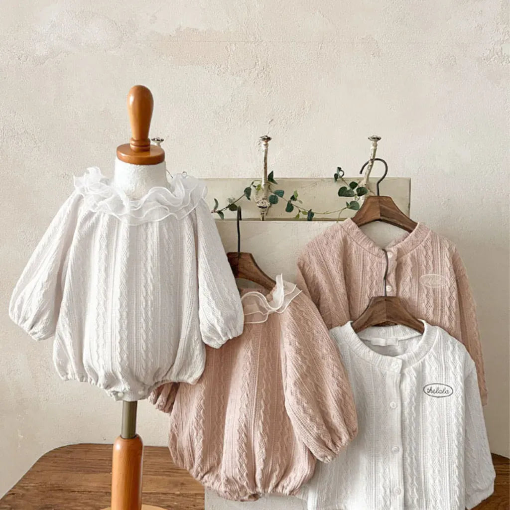 長袖ロンパース ラッフルフリル襟ジャカード長袖ロンパース【mh0011119】