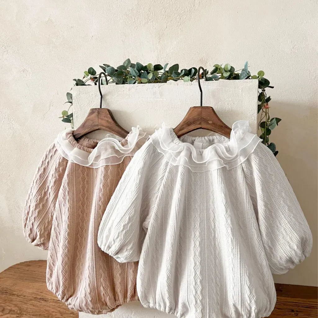 長袖ロンパース ラッフルフリル襟ジャカード長袖ロンパース【mh0011119】