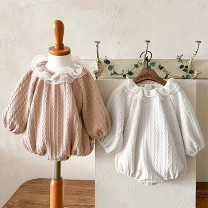 長袖ロンパース ラッフルフリル襟ジャカード長袖ロンパース【mh0011119】