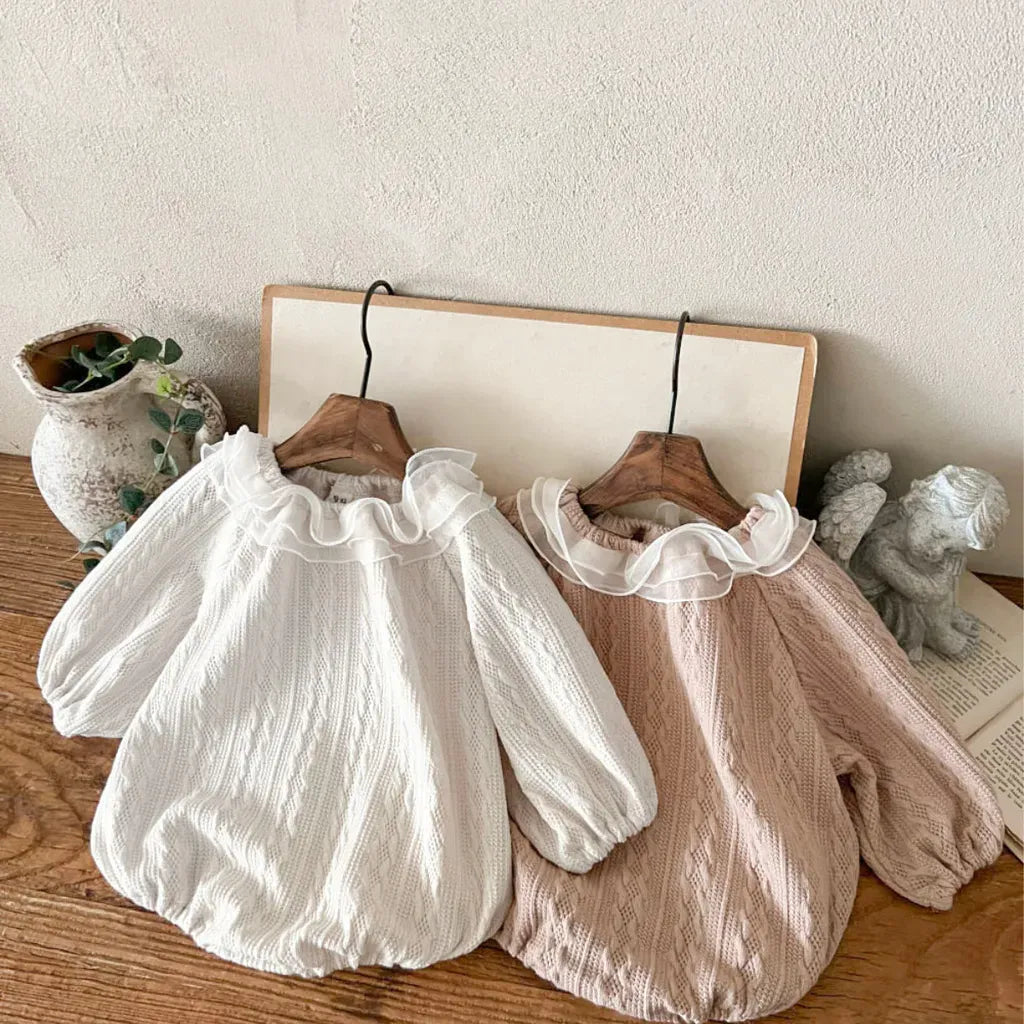 長袖ロンパース ラッフルフリル襟ジャカード長袖ロンパース【mh0011119】