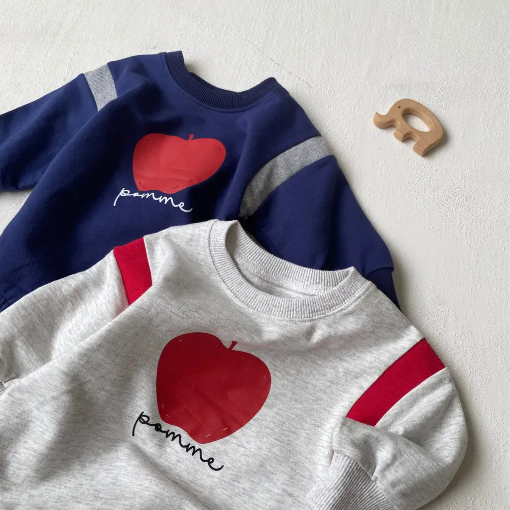 長袖ロンパース りんごプリントパッチワーク長袖ロンパース【mh0011121】