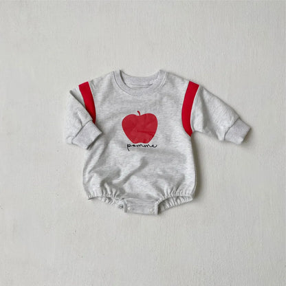長袖ロンパース りんごプリントパッチワーク長袖ロンパース【mh0011121】