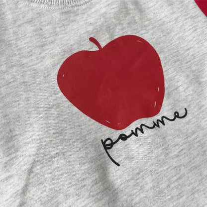 長袖ロンパース りんごプリントパッチワーク長袖ロンパース【mh0011121】