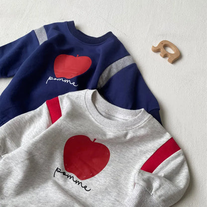 長袖ロンパース りんごプリントパッチワーク長袖ロンパース【mh0011121】