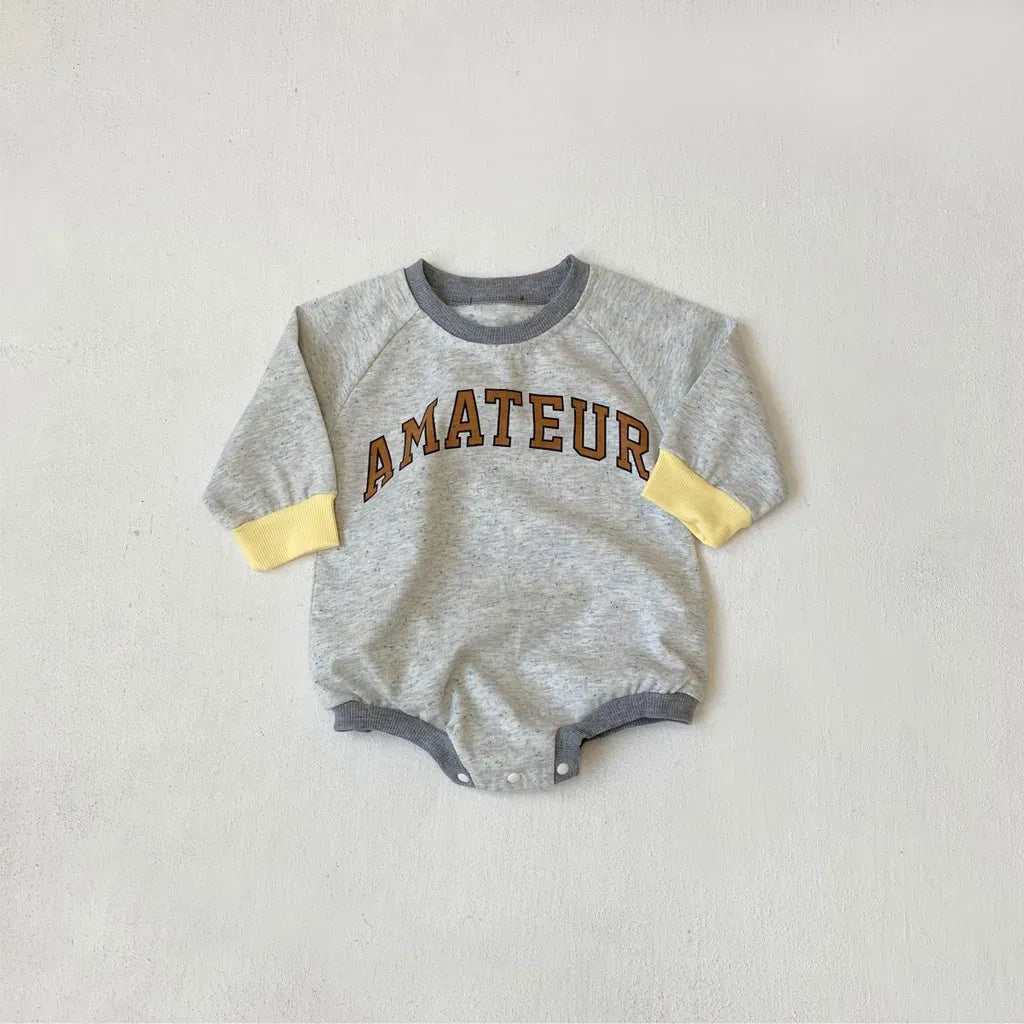 長袖ロンパース ロゴプリントパッチワーク長袖ロンパース【mh0011123】