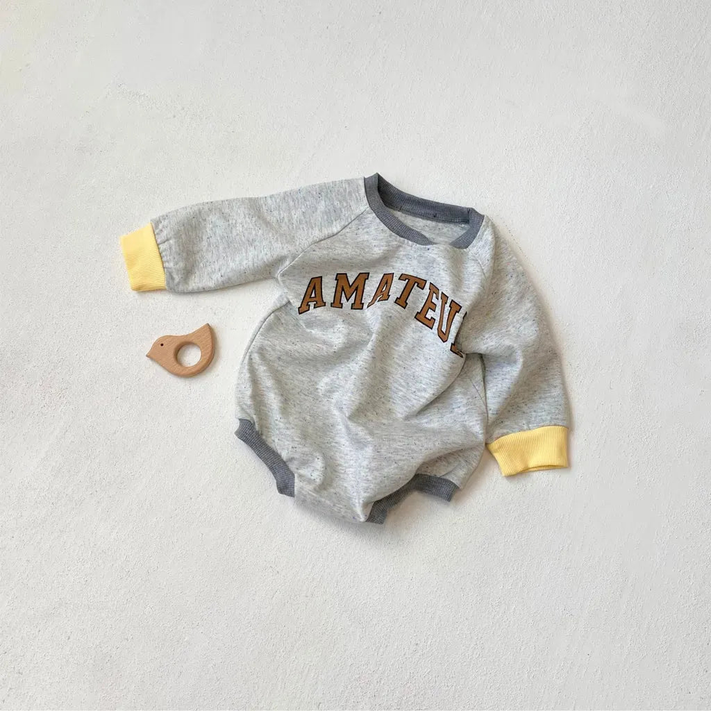 長袖ロンパース ロゴプリントパッチワーク長袖ロンパース【mh0011123】