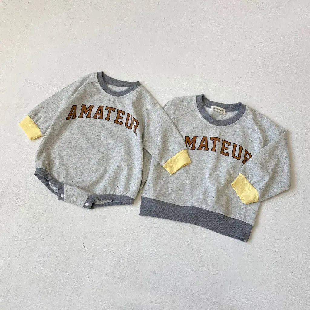 長袖ロンパース ロゴプリントパッチワーク長袖ロンパース【mh0011123】