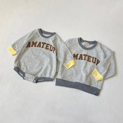 長袖ロンパース ロゴプリントパッチワーク長袖ロンパース【mh0011123】