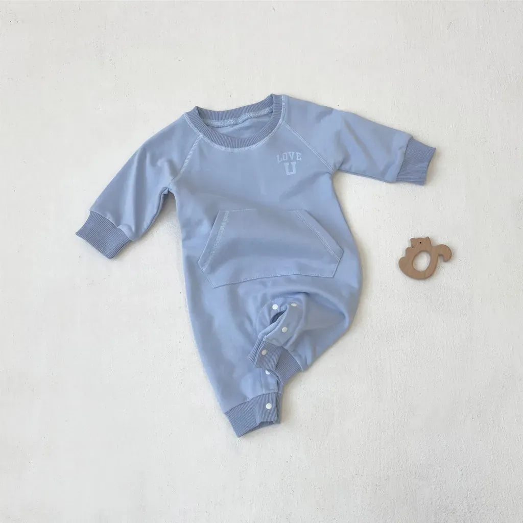 長袖ロンパース カンガルーポケットロゴプリントロンパース【mh0011126】