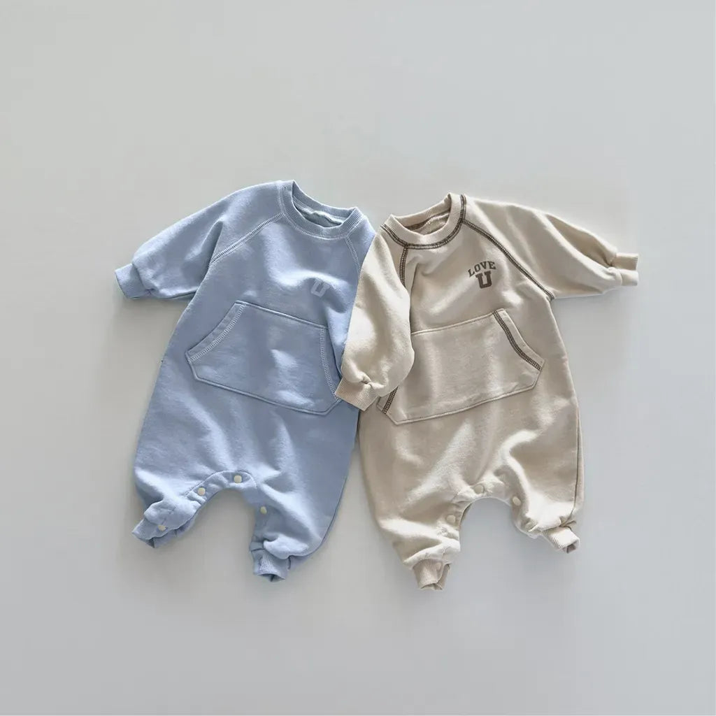 長袖ロンパース カンガルーポケットロゴプリントロンパース【mh0011126】