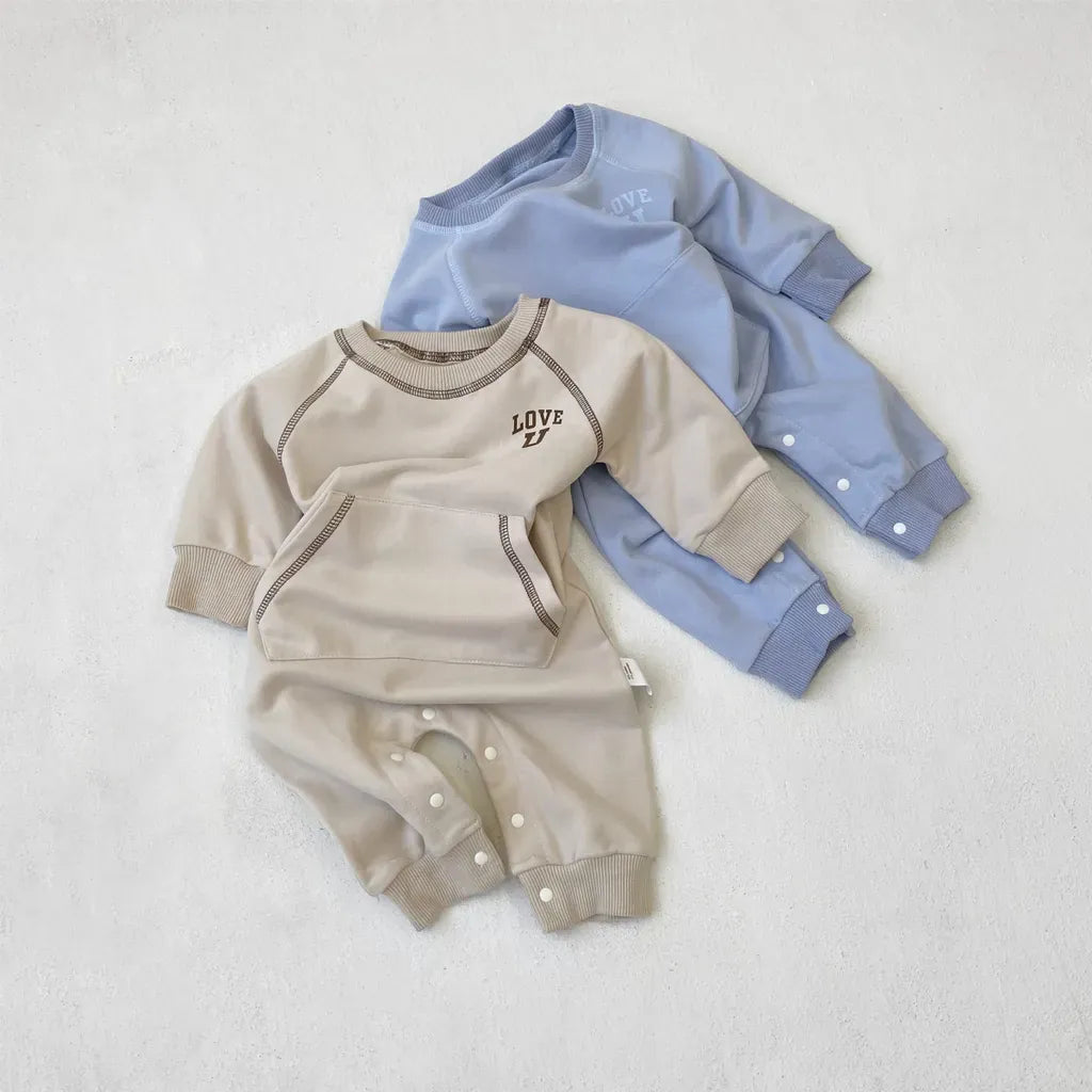 長袖ロンパース カンガルーポケットロゴプリントロンパース【mh0011126】