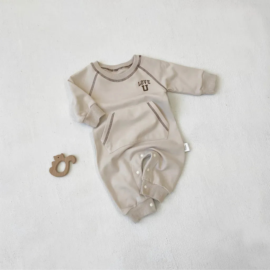 長袖ロンパース カンガルーポケットロゴプリントロンパース【mh0011126】