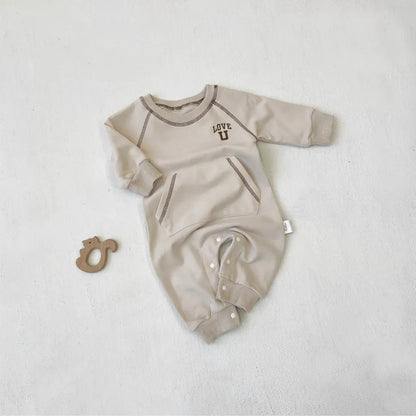 長袖ロンパース カンガルーポケットロゴプリントロンパース【mh0011126】