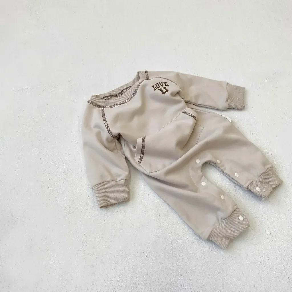 長袖ロンパース カンガルーポケットロゴプリントロンパース【mh0011126】