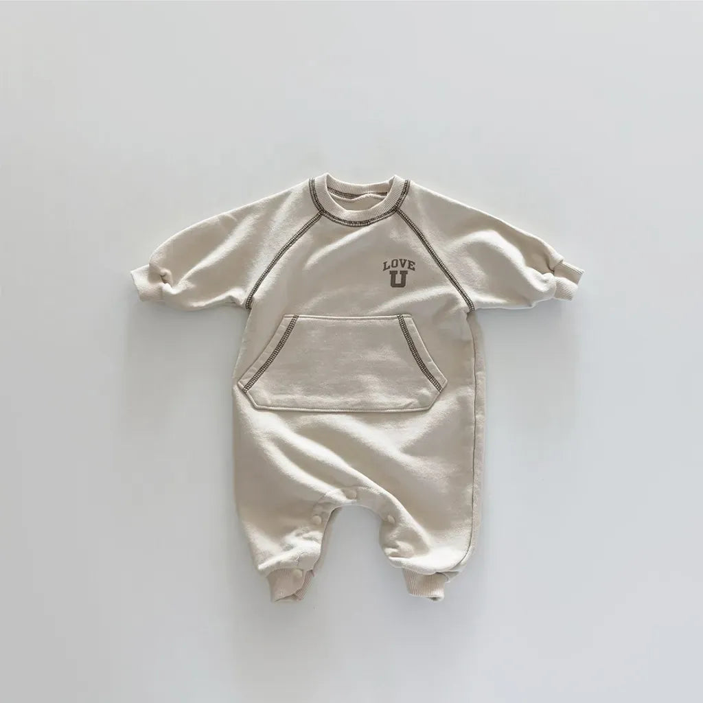 長袖ロンパース カンガルーポケットロゴプリントロンパース【mh0011126】