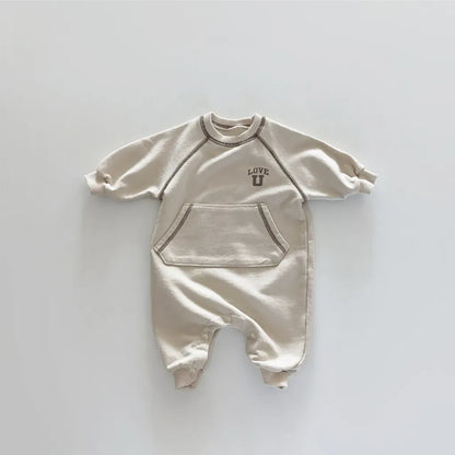 長袖ロンパース カンガルーポケットロゴプリントロンパース【mh0011126】