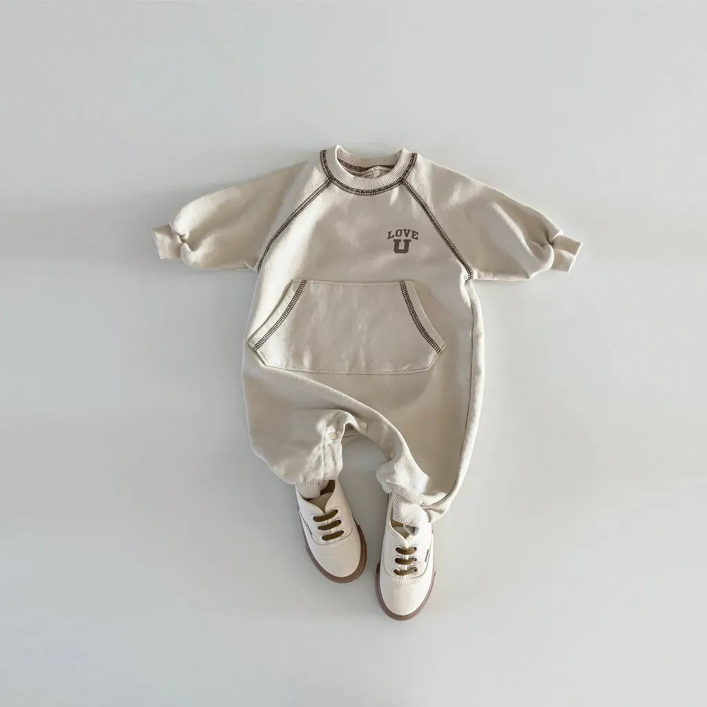 長袖ロンパース カンガルーポケットロゴプリントロンパース【mh0011126】