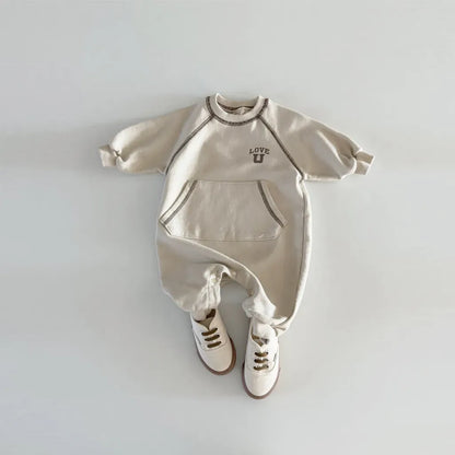 長袖ロンパース カンガルーポケットロゴプリントロンパース【mh0011126】