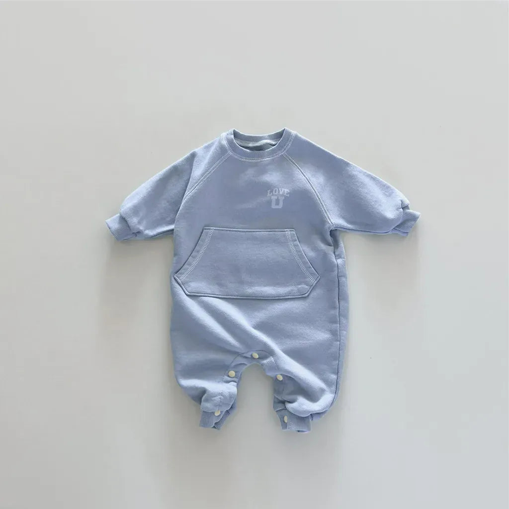 長袖ロンパース カンガルーポケットロゴプリントロンパース【mh0011126】