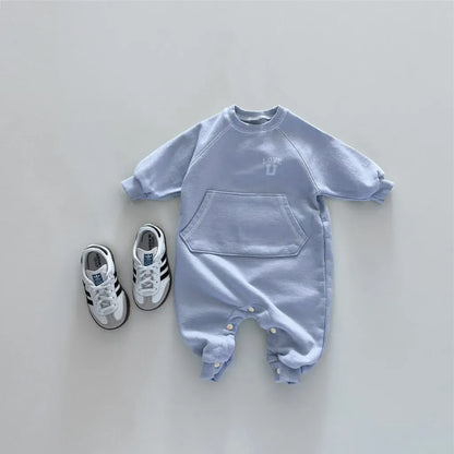 長袖ロンパース カンガルーポケットロゴプリントロンパース【mh0011126】