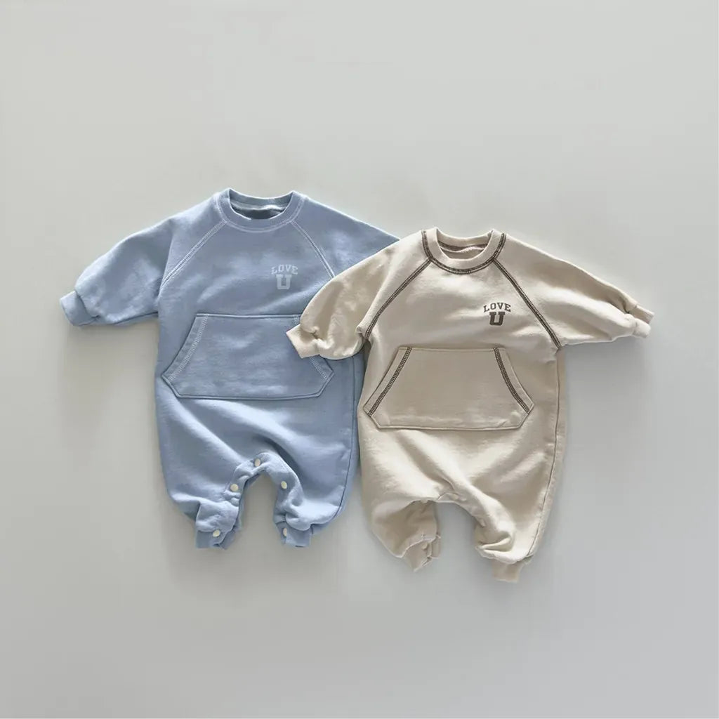 長袖ロンパース カンガルーポケットロゴプリントロンパース【mh0011126】