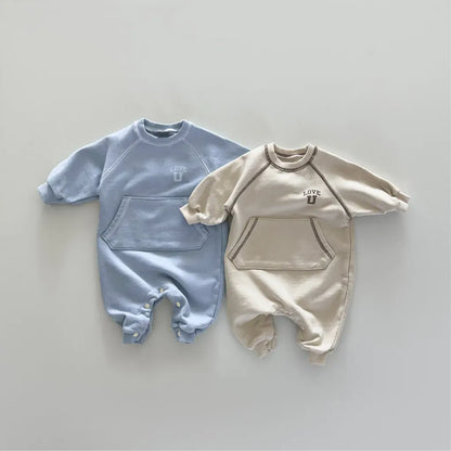 長袖ロンパース カンガルーポケットロゴプリントロンパース【mh0011126】