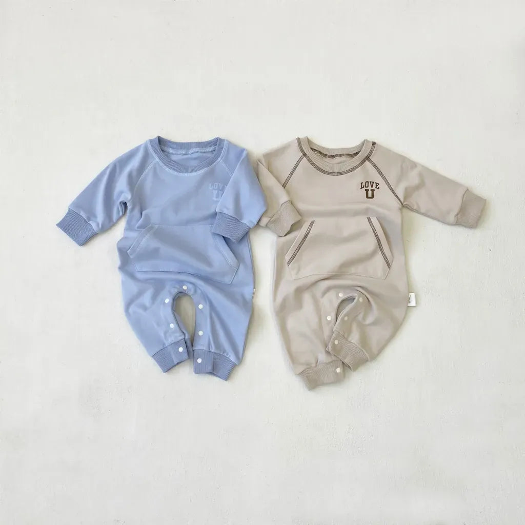 長袖ロンパース カンガルーポケットロゴプリントロンパース【mh0011126】