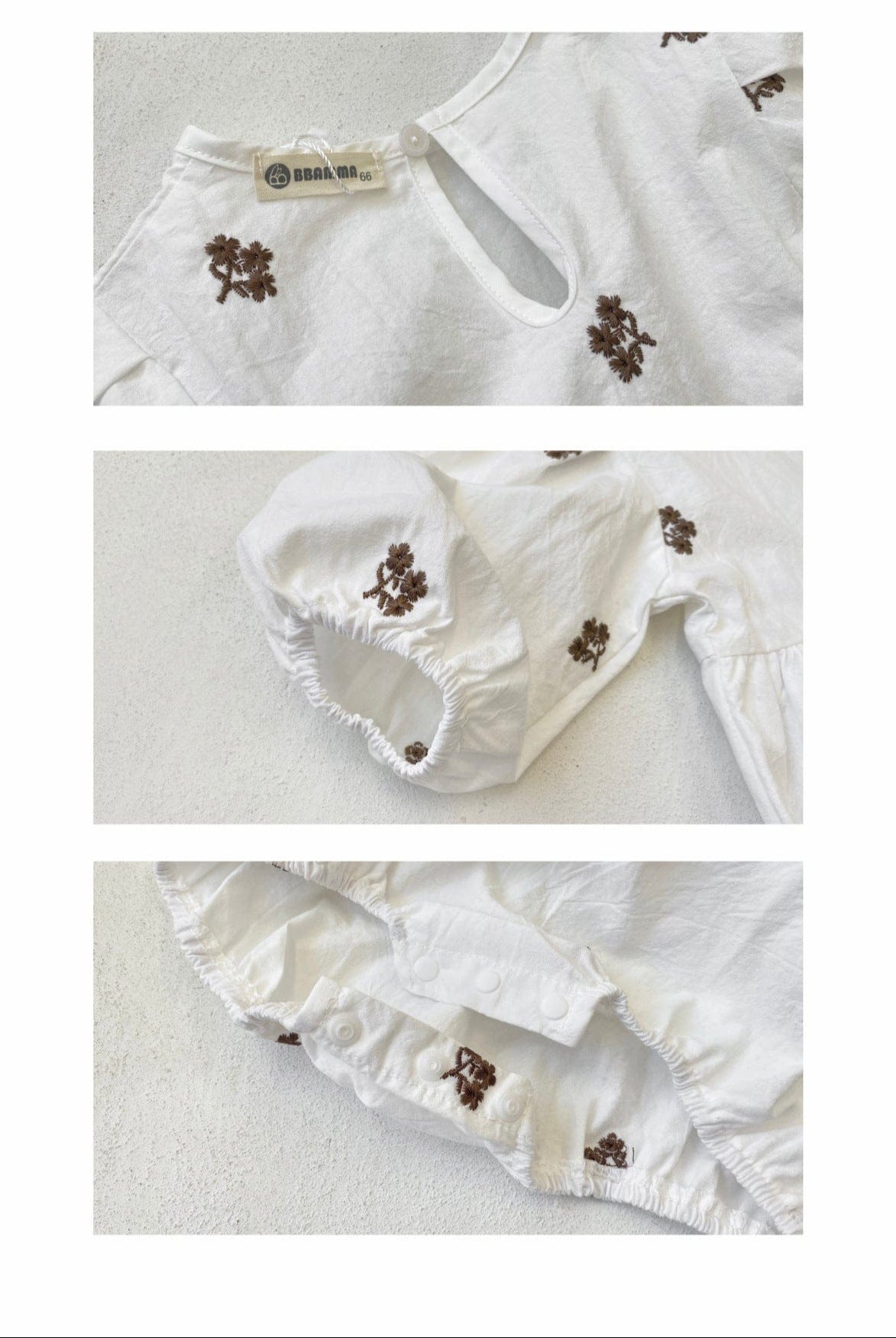 長袖ロンパース 小花刺繍パフスリーブロンパース【mh0011127】