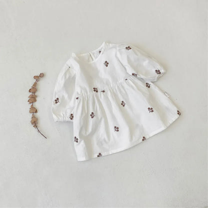 長袖ロンパース 小花刺繍パフスリーブロンパース【mh0011127】