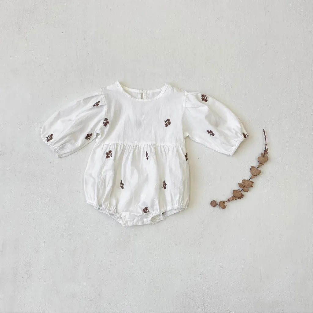 長袖ロンパース 小花刺繍パフスリーブロンパース【mh0011127】