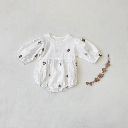 長袖ロンパース 小花刺繍パフスリーブロンパース【mh0011127】
