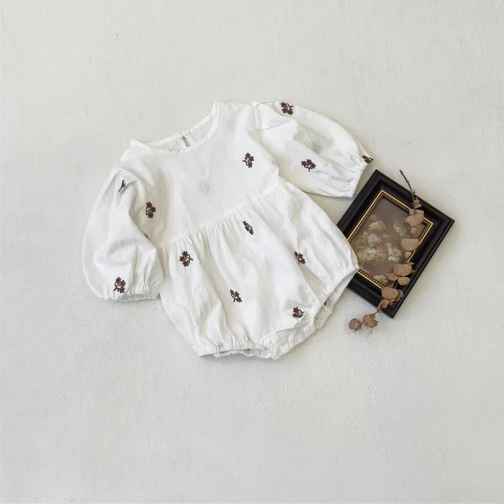 長袖ロンパース 小花刺繍パフスリーブロンパース【mh0011127】