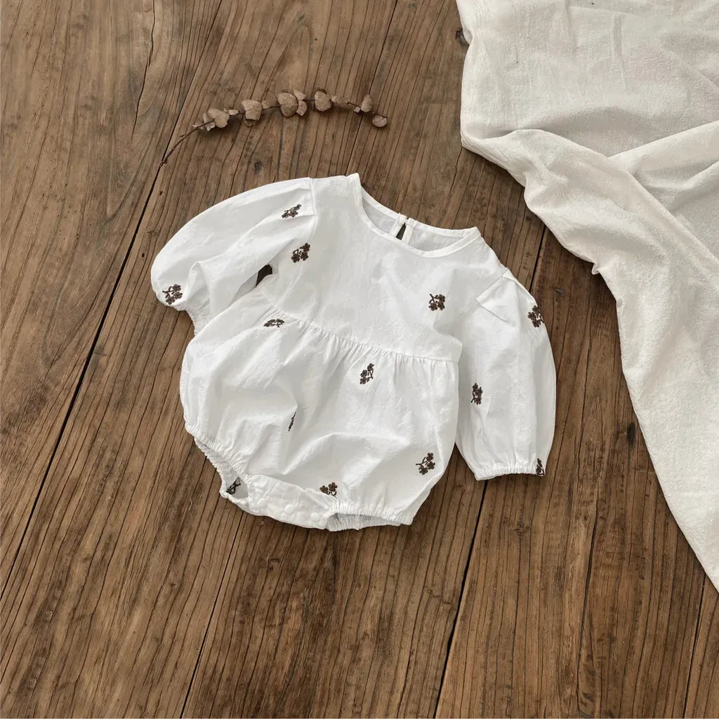 長袖ロンパース 小花刺繍パフスリーブロンパース【mh0011127】