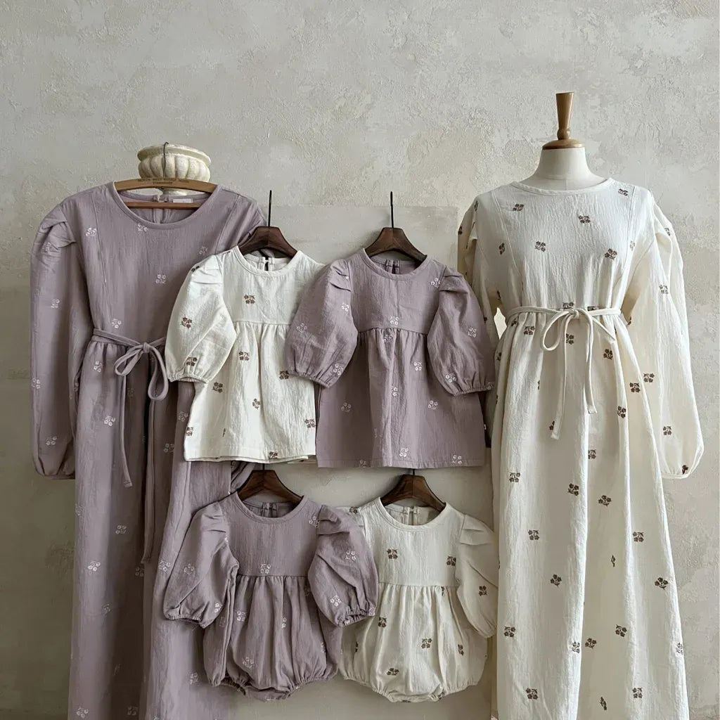 長袖ロンパース 小花刺繍パフスリーブロンパース【mh0011127】