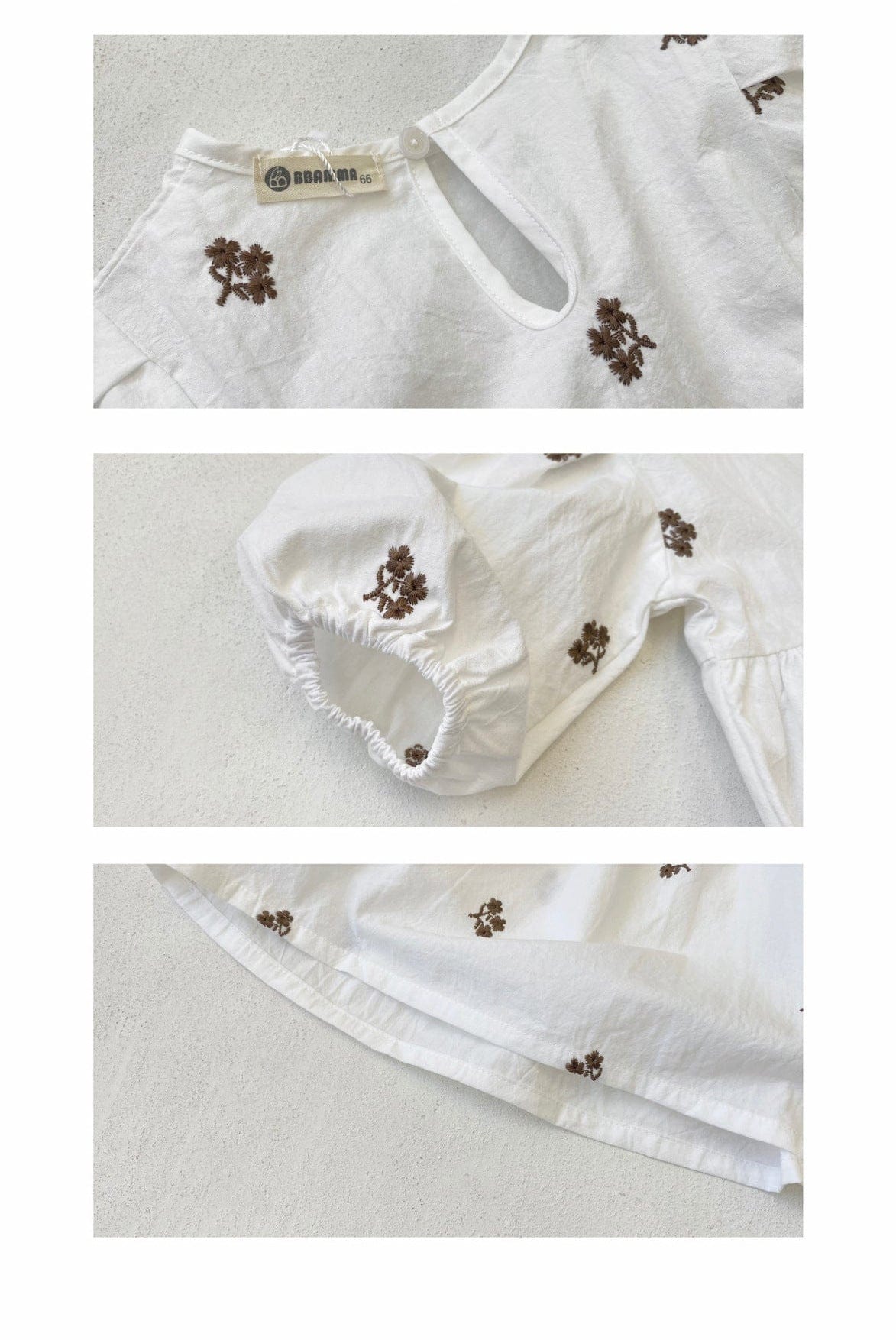 長袖ワンピース 小花刺繍パフスリーブワンピース【mh0011128】