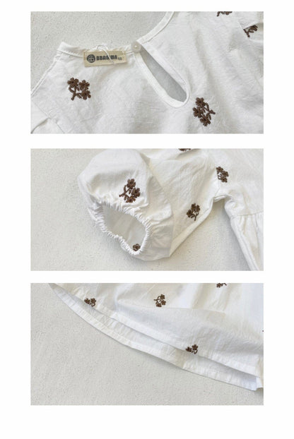 長袖ワンピース 小花刺繍パフスリーブワンピース【mh0011128】