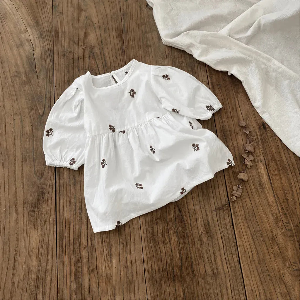 長袖ワンピース 小花刺繍パフスリーブワンピース【mh0011128】