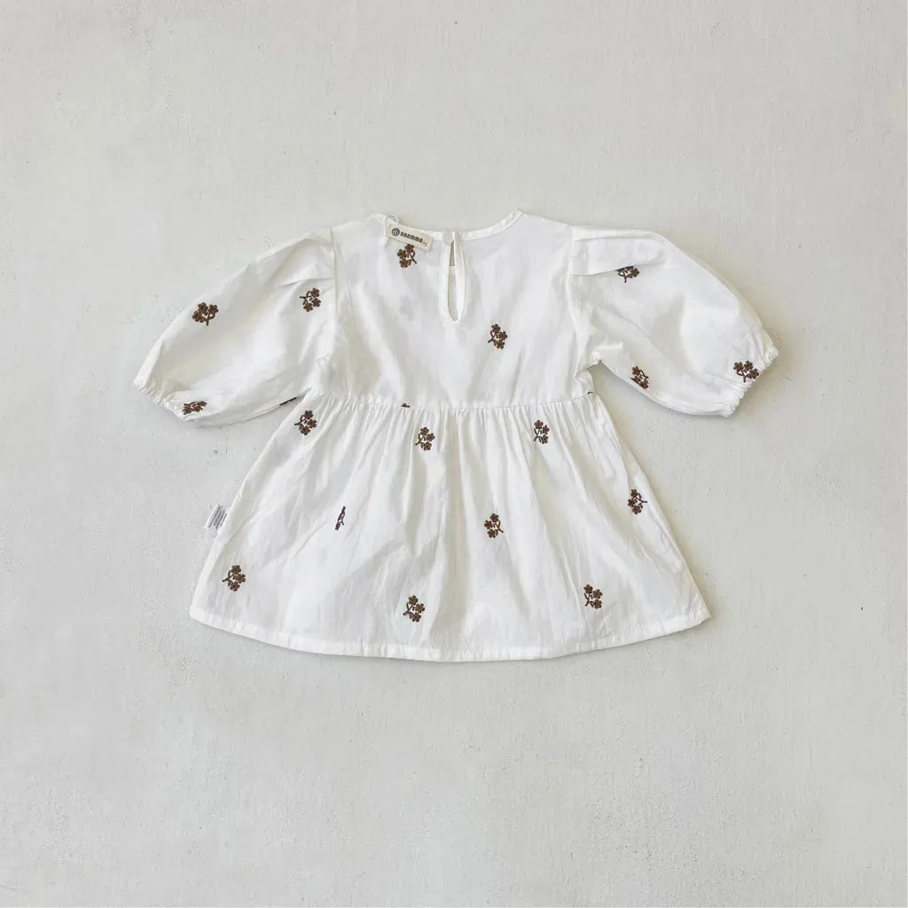 長袖ワンピース 小花刺繍パフスリーブワンピース【mh0011128】