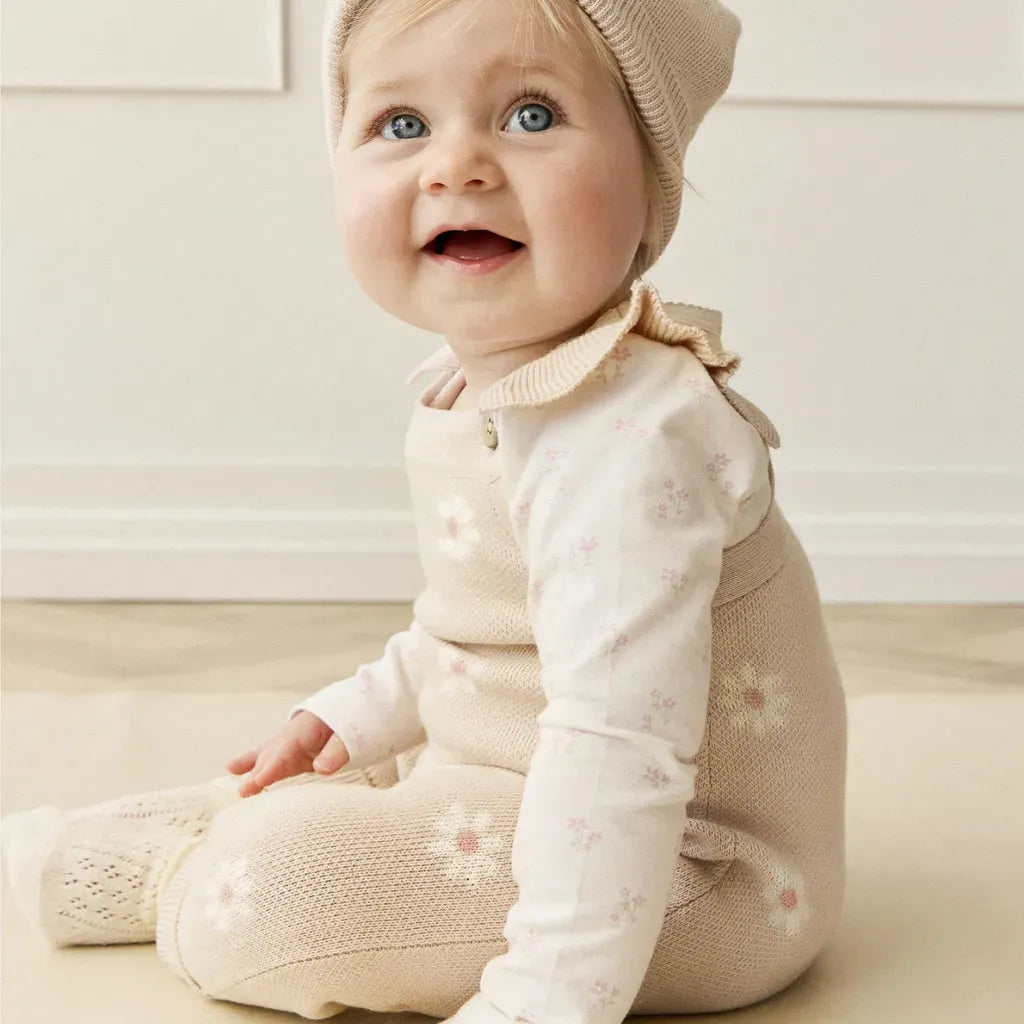 ノースリーブジャンプスーツ デイジーニットノースリーブロンパース+ニット帽セット 【mh0011130】