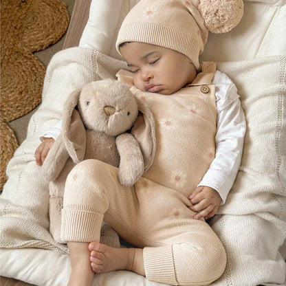 ノースリーブジャンプスーツ デイジーニットノースリーブロンパース+ニット帽セット 【mh0011130】