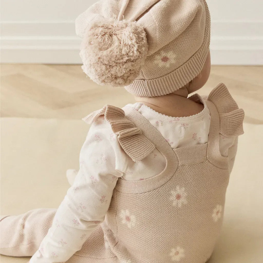 ノースリーブジャンプスーツ デイジーニットノースリーブロンパース+ニット帽セット 【mh0011130】