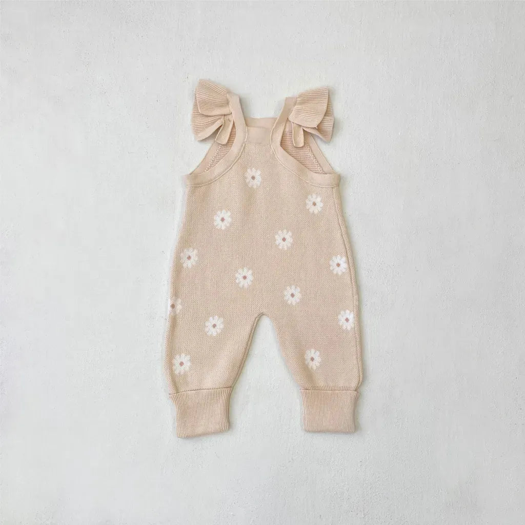 ノースリーブジャンプスーツ デイジーニットノースリーブロンパース+ニット帽セット 【mh0011130】